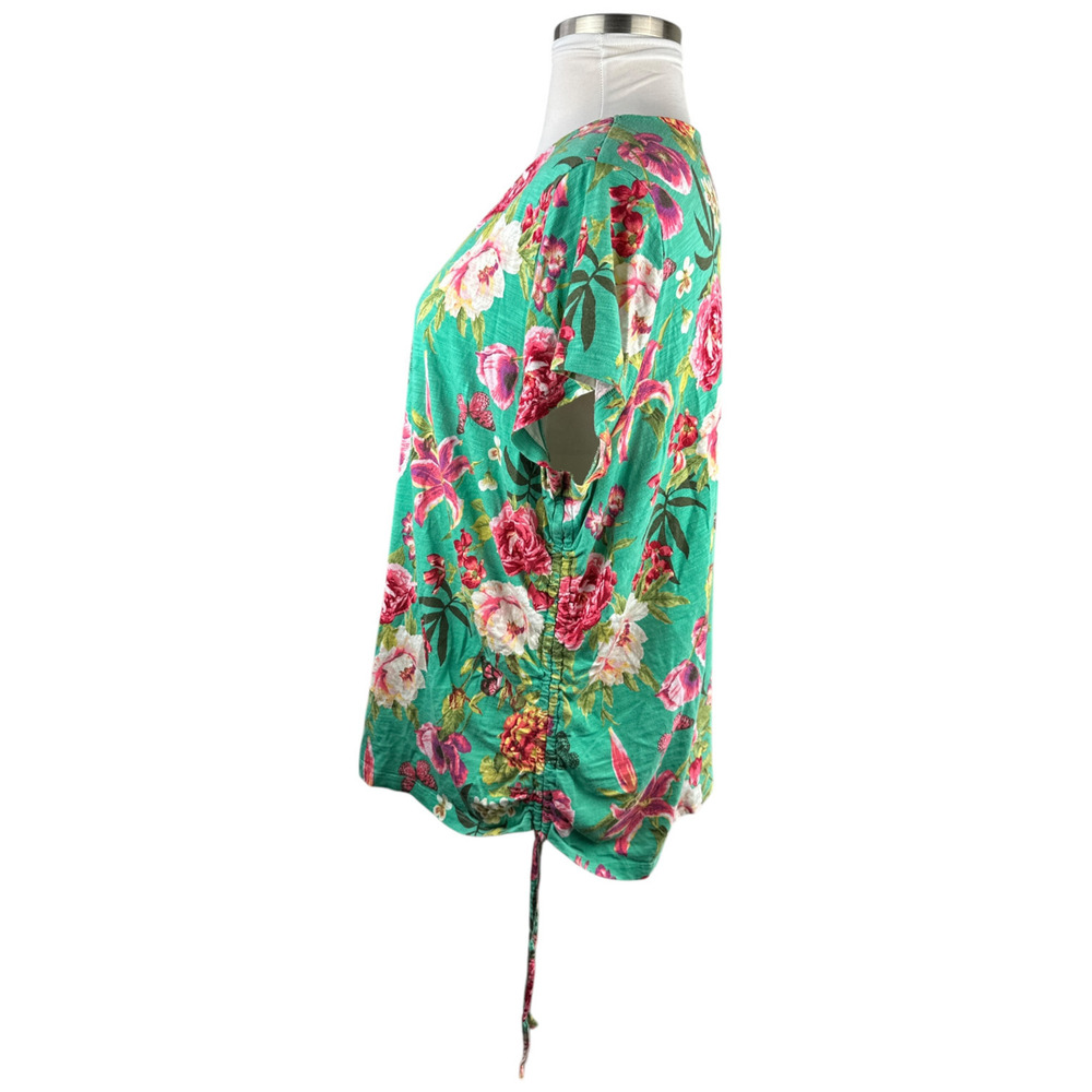 ✨2/$20 Belle Kim Gravel Slub Knit Side Ruched Top Full Bloom Floral Plus Size 4X - Picture 9 of 15